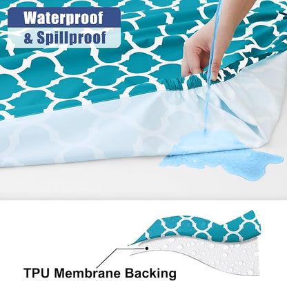 Smiry Picnic Table Cover with Bench Covers, Waterproof Elastic Fitted Tablecloth for 8 Foot Tables, Washable Polyester Tablecloths for Camping, Indoor & Outdoor (Aqua, 30x96 Inch 3-pc Set)