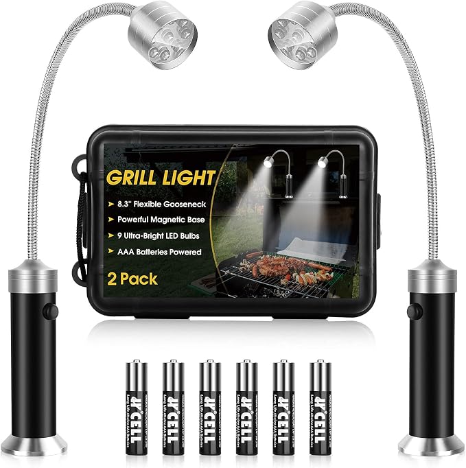 Jasee Barbecue Grill Light, BBQ Accessories for Outdoor with Magnetic Base, Mens Stocking Stuffers Grilling Gifts, 360 Degree Flexible Neck, Water Heat Resistant, Batteries Included - 2 Pack