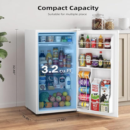 Antarctic Star 3.2 Cu.Ft. Compact Refrigerator,Single Door Mini Fridge with Adjustable Thermostat,Low noise for Apartment,Dorm,Office,WHITE