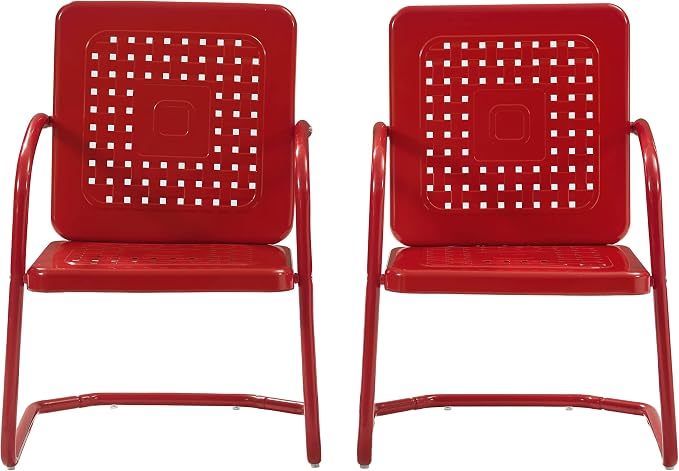 Crosley Furniture Bates 2-Piece Outdoor Chair Set, Retro Metal Patio Chairs for Dining, Porch, Deck, Balcony, Bright Red Gloss