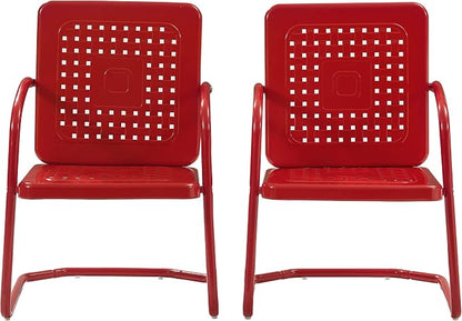 Crosley Furniture Bates 2-Piece Outdoor Chair Set, Retro Metal Patio Chairs for Dining, Porch, Deck, Balcony, Bright Red Gloss