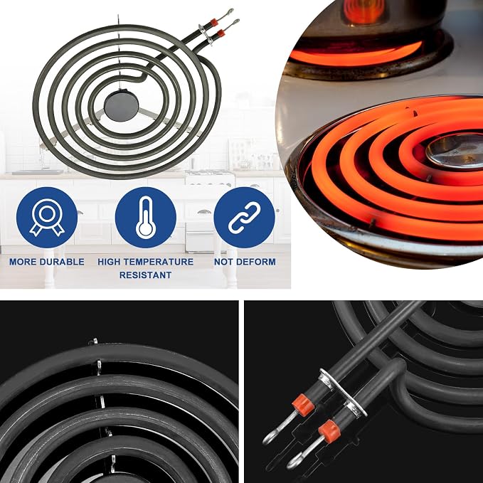 W10290350 W10290353 Black Porcelain Drip Pans and MP22YA Electric Stove Burner Element Set Replacement for Amana Whirlpool Electric Stove, Replace W10288051 Drip Pans by Fetechmate