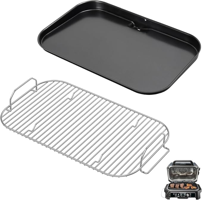 Griddle & Smoke Rack Kit for Ninja Woodfire XL OG951/850 Grill Accessories | XSKGRIDLXL Flat Top Griddle Plate & XSKRSTRKXL Roast Rack for Ninja Woodfire OG800/900/951/850 Pro Connect XL Grill PFOA-free