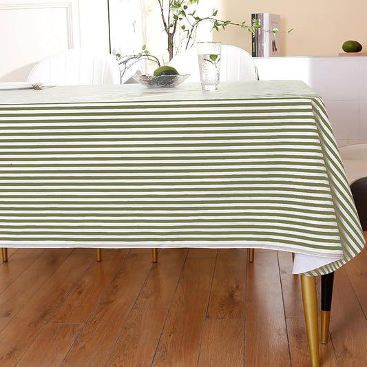 Walrus Heavy Duty Vinyl Tablecloth with Flannel Backing Waterproof Oil-Proof Plastic Table Cloth Stain-Resistant Wipeable Rectangle or Square Table Cover for Indoor and Outdoor (Stripe, 60X102 Inch)