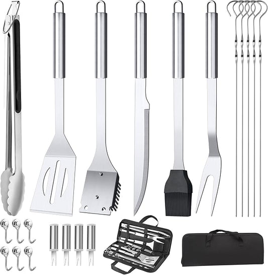 BBQ Accessories Grill Tools Set,Stainless Steel Barbecue Grill Accessories for Outdoor Grill,Barbecue Utensils Grilling Accessories Grilling Gifts for Men,Father's Day/Christmas (Sliver-22PCS)