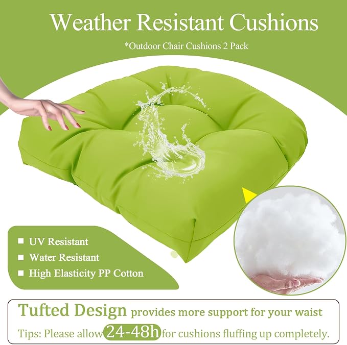 MTMR 2Pcs Outdoor Chair Cushions, Patio Furniture Seat Pads, Waterproof | 2Pcs , waterproof cover, PP cotton, u-shaped, no-fading, thick patio seat pads for outdoor wicker furniture in yard, 19x19x4