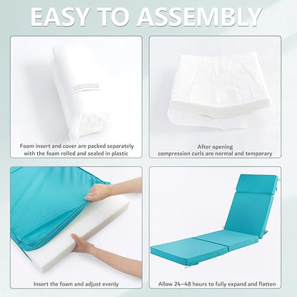 72 x 21 Inch Outdoor Chaise Lounge Cushions Set of 2 - Removable Cover, 4-Section Design, Water-Repellent & Fade-Resistant, 6 Tie Straps, Replacement for Patio & Pool Chairs - Teal