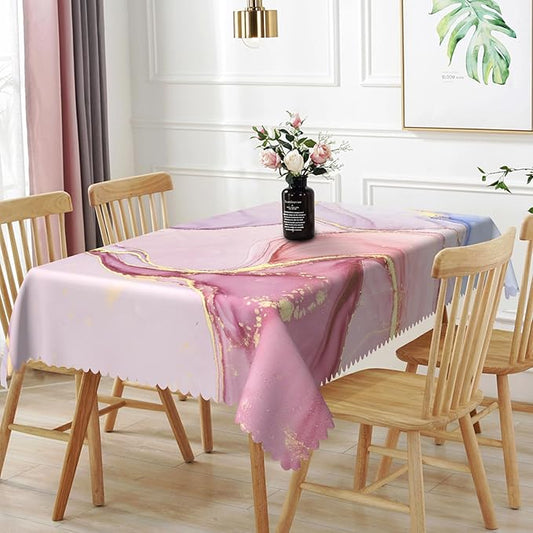 54x108inches Marble Tablecloth Abstract Purple Pink Marble Texture Golden Crack Modern Table Cloth Waterproof Stain Resistant Table Cover for Kitchen Dining Room Living Room Cafe Restaurant