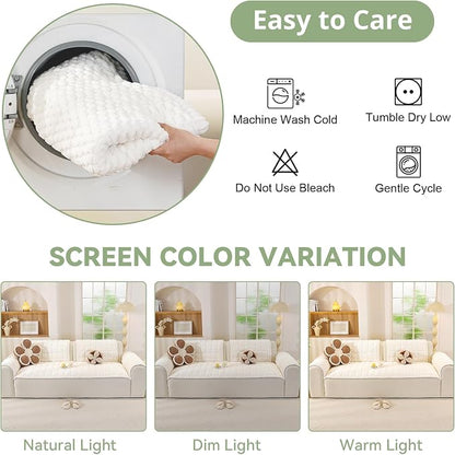 OstepDecor Couch Cover for Dogs, Washable Non Slip Sofa Cover for Pets | Soft Couch Covers for Sofa, Loveseat and Sectional, Furniture Protector Against Pet Hair & Dirt (27.6" x 86.6", White)