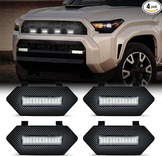 Grille Lights for 4Runner Trailhunter/TRD Pro 2025-2026, 4Pcs Clear Shell White LED Front Grill Light with Wire Harness and Fuse