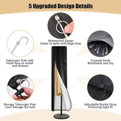 Patio Umbrella Cover for 9ft to 13ft Offset Umbrella, 420D Oxford Fabric Cantilever Umbrella Covers All-Weather Protection with Sturdy Waterproof Zipper and Top Vent