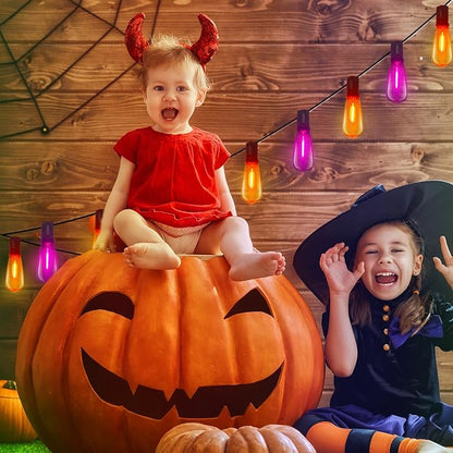 GOOTHY LED Outdoor Halloween Orange and Purple String Lights 10Ft Halloween Decorations Lights with 11 Shatterproof Bulbs, Hanging Patio Lights Outdoor Waterproof for Party Backyard Garden Decor