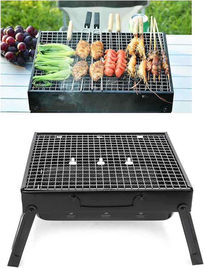 HongK- Small BBQ Barbecue Grill Large Folding Portable Charcoal Stove Camping Garden Outdoor [P/N: ET-COOK006-BK]