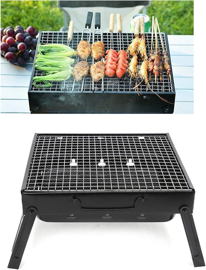 HTTMT- 13.8 X10.6 X 7.9 Foldable Barbecue BBQ Grill Charcoal Stove Shish Kabob Tabletop For Outdoor Camping Picnic Travel Cooker [P/N: ET-COOK006-BK]