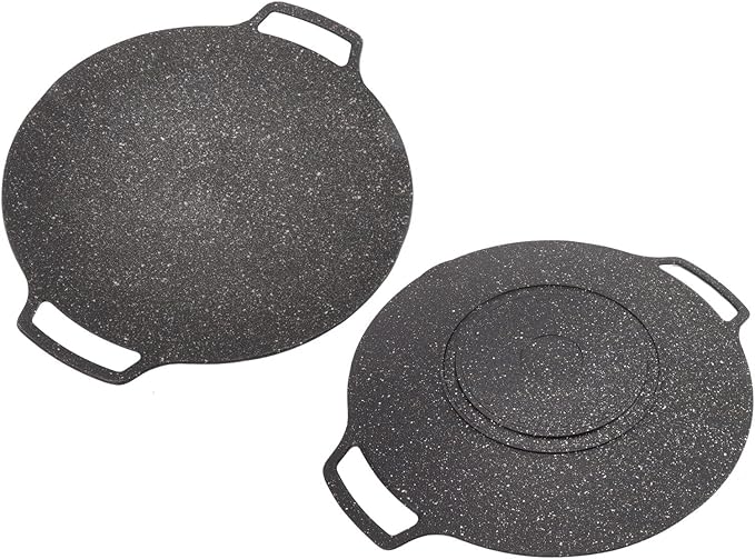 Korean Grill Pan,14.17inch Nonstick Round Griddle Grill Pan for Korean BBQ,Round BBQ Griddle with Handle,Multifunctional Stove Plate for Meats, Pancakes, Ribs