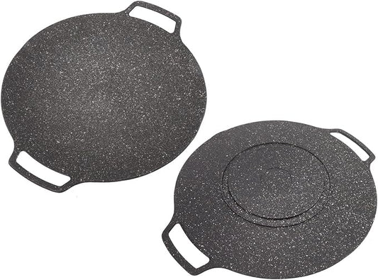 Korean Grill Pan,13inch Nonstick Round Griddle Grill Pan for Korean BBQ,Round BBQ Griddle with Handle,Multifunctional Stove Plate for Meats, Pancakes, Ribs