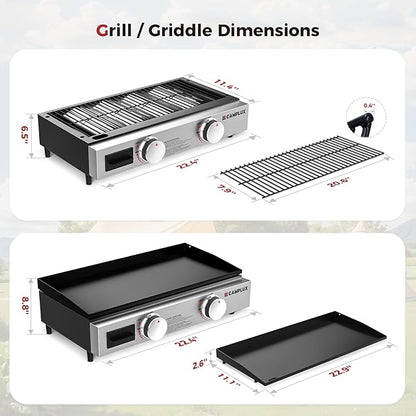 CAMPLUX Propane Tabletop Grill Griddle 2-in-1, Non-Stick Flat Top Griddle with Ceramic Coated 19,000 BTU, 23-Inch Gas Grill for RV, Camping, Tailgating, and Outdoor GG302S