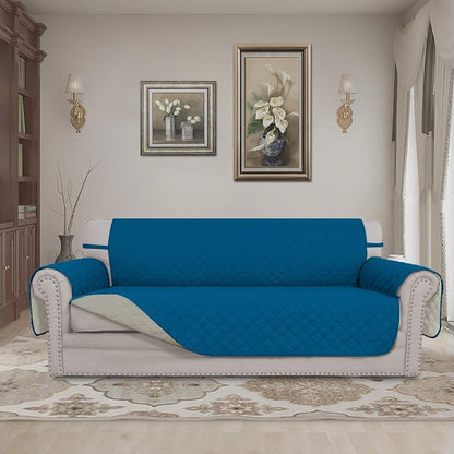 Easy-Going Reversible Couch Cover for 3 Cushion Couch Sofa Cover for Dogs Water Resistant Furniture Protector Cover with Foam Sticks Elastic Straps for Pet Cat (Sofa, PeacockBlue/Beige) | Machine Washable Slipcover For Dogs, Water Resistant Furniture M...