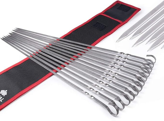 Royal Imports Metal Shish Kabob Skewers Sticks for BBQ Grilling, Roasting, Barbecue Stainless Steel, 17" long Re-usable - 12 Pcs