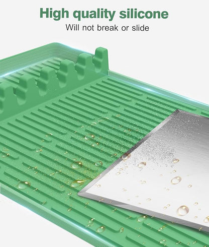 Silicone Grill Mat Compatible with Blackstone, BBQ Griddle Tools Mat with Drip Pad, Large Spatula Holder for Outdoor Kitchen Counter, Gifts for Men (Light Green)