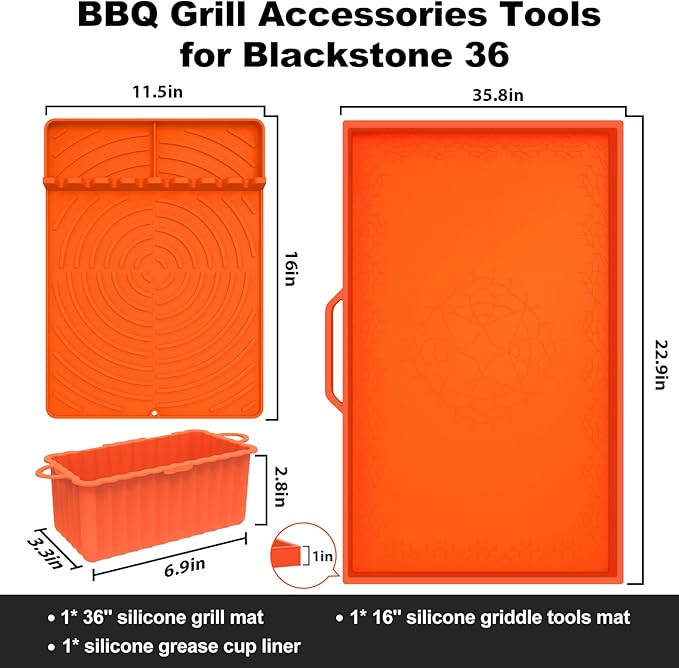 36"Silicone Griddle Cover & 16"Griddle Accessories for Blackstone with Grease Cup Liner, 3PCS Heavy Duty Food Grade Silicone Grill Mat,BBQ Grill Mat All-Season Protection form Grease & Dirt
