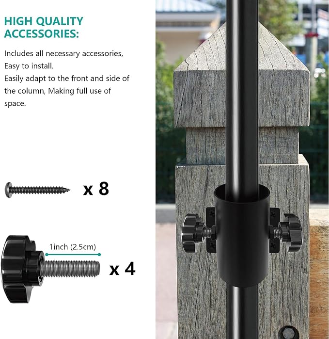 Stainless Steel Deck Umbrella Mount,Heavy Duty Patio Umbrella Holder for Deck Railing (Fit Max OD 2 Inch),Can Be Installed at Right Angles or Flat Surfaces,Black