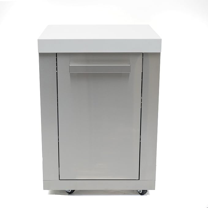 Mont Alpi Outdoor Kitchen Island Extra Storage Cabinet Module - Stainless Steel | Magnetic Door | White Granite Countertop | 2 Shelves | 25 in