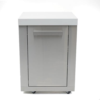 Mont Alpi Outdoor Kitchen Island Extra Storage Cabinet Module - Stainless Steel | Magnetic Door | White Granite Countertop | 2 Shelves | 25 in