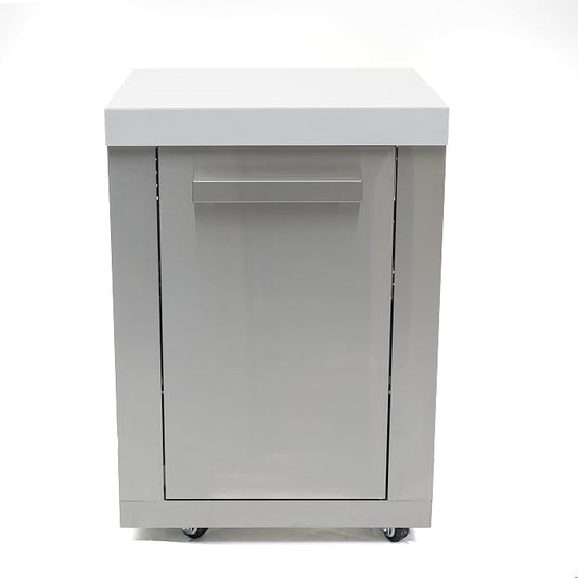 Mont Alpi Outdoor Kitchen Island Extra Storage Cabinet Module - Stainless Steel | Magnetic Door | White Granite Countertop | 2 Shelves | 25 in