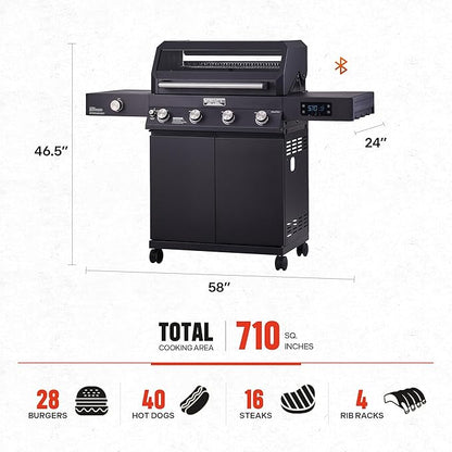 Monument Grills Denali Series, 4-Burner Liquid Propane Gas Smart bbq Grill Denali 425 with Stainless Steel Rotisserie Kit(2 Items)