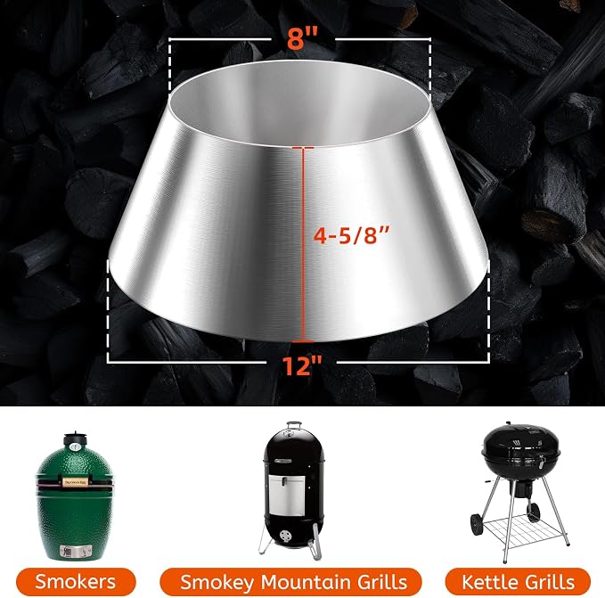 Stainless Steel BBQ Whirlpool Charcoal Grill | Accesories for Weber Kettle 22 26.75 WSM Smokey Mountain, XL Big Green Egg, XL Kamado Joe