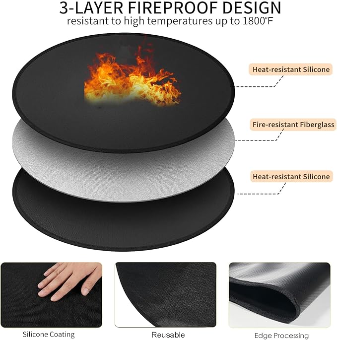 SheeChung Fire Pit Mat Round 36" for Solo Stove Bonfire,Double Sided Fireproof Under Grill Mat Protector,Oilproof Waterproof BBQ Outdoor Grill Mat for Deck and Patio,Slip/Heat Resistant Fireplace Mat
