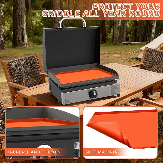 17" Silicone Griddle Mat Cover for Blackstone, Protect Your Blackstone from Dirt and Rust Throughout the Year, Waterproof and Insect-Proof Mattress Protector, Food Grade Silicone Grill Mat (Orange)