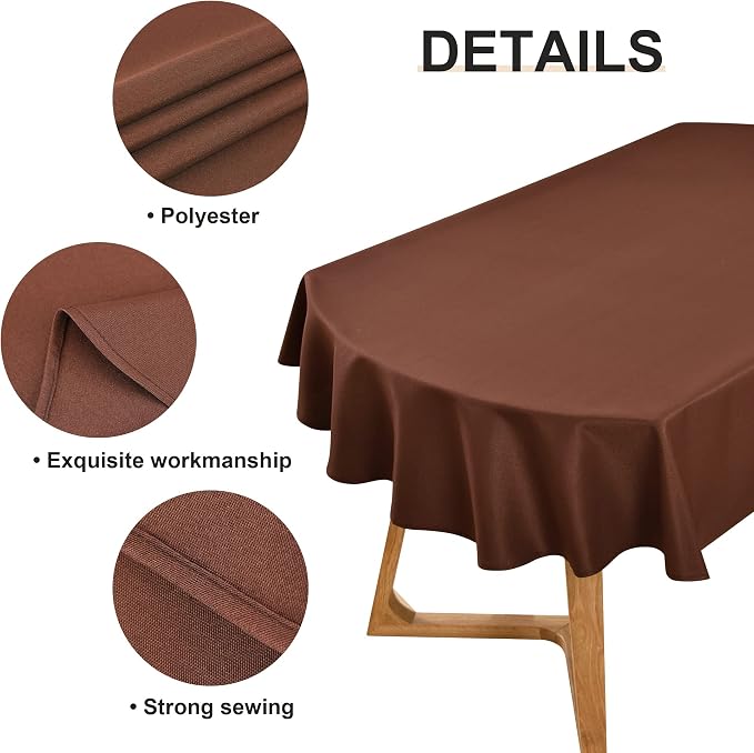 Wolkemer Oval Tablecloth 60 x 84 Inch Washable Fabric Table Cloth | Oval Table Cloth, Solid Chocolate Cloth Tablecloth, Oval Table Cover for Dining Wedding Party Banquet Tabletop Decoration