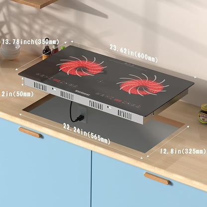 Karinear 2 Burners Electric Cooktop 110v, Portable Electric Stove top 24 Inch Electric Countertop Burner, Radiant Ceramic Cooktop, Sensor Touch, Timer, Safety Lock
