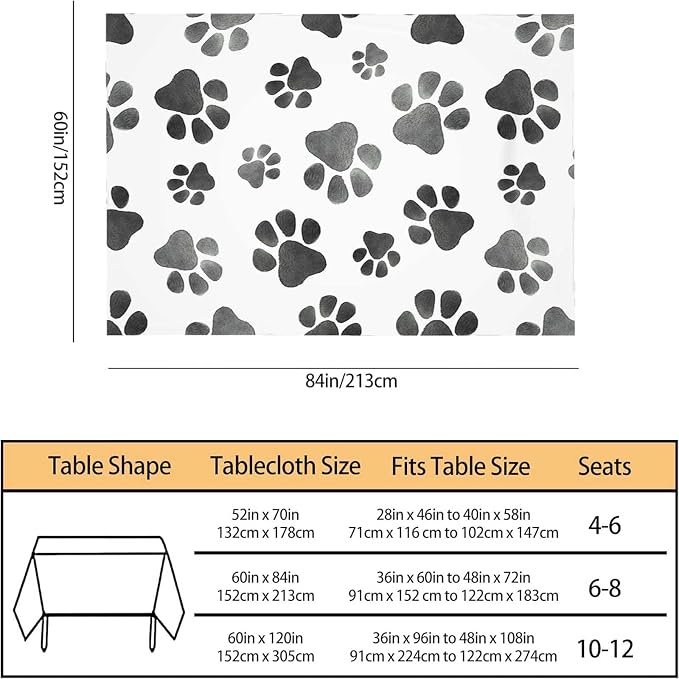 TKS MITLAN Dog Paws Cute Tablecloth 60x84 Inch Rectangular Animal Grey Footprints Oblong Table Cloth Kitchen Table Decorations for Home Dinner Party