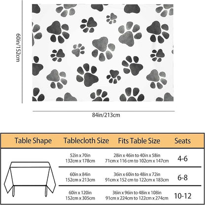 TKS MITLAN Dog Paws Cute Tablecloth 60x84 Inch Rectangular Animal Grey Footprints Oblong Table Cloth Kitchen Table Decorations for Home Dinner Party