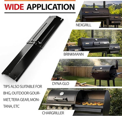 Universal Adjustable Grill Burner Covers Heat Shields Heat Plates Replacement Flame Covers Heat Tents Porcelain Steel Grill Replacement Parts Extends from 11.75" Up to 21" L (Pack of 4)