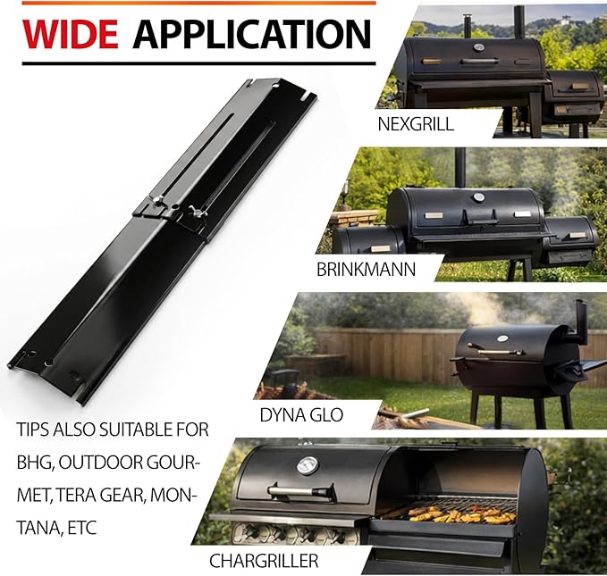 Universal Adjustable Grill Burner Covers Heat Shields Heat Plates Replacement Flame Covers Heat Tents Porcelain Steel Grill Replacement Parts Extends from 13.5" Up to 25" L (Pack of 4)