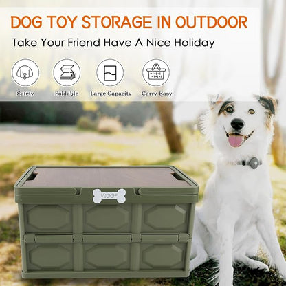 Morezi Outdoor Dog Toy bin chew Proof Box Storage in Plastic Foldable Designed Dog Stuff Organizer Great for pet Food organizing Toys leashes Clothing in Outside Green