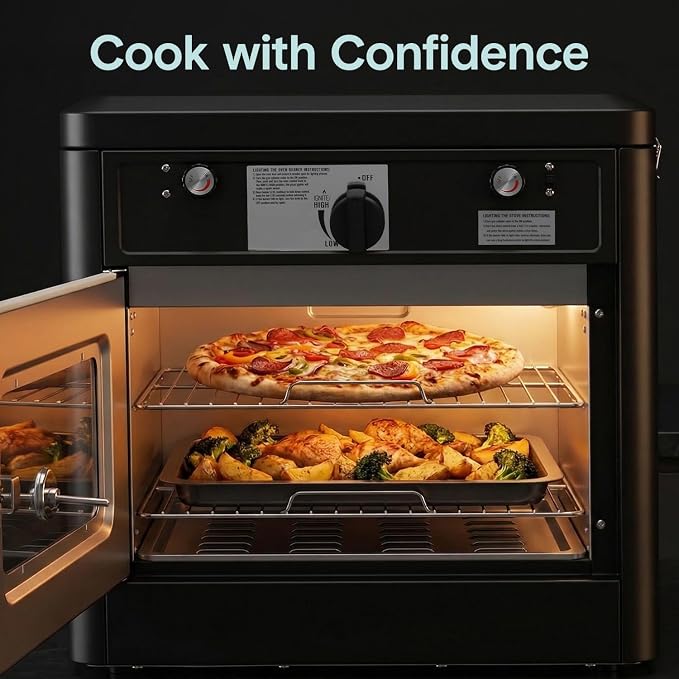 Camping Oven 3 in 1 Stove Oven Combo, Outdoor Camp Oven with 2 Burner Cooking, Piezo Ignition and Temperature Control, Compact RV for Camping and Tailgating