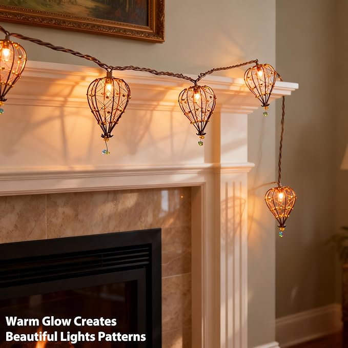 Outdoor Decorative String Lights, Beaded Copper Wire Teardrop Lantern String Lights, Incandescent Patio String Lights Plug in for Outside, Connectable Weatherproof for Home Pergola Bedroom Porch Party