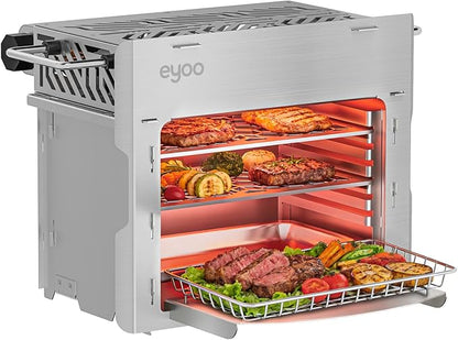 Eyoo Portable Propane Gas Broiler, Tabletop Steak Grill 1472°F High Heat, Outdoor BBQ Grill for Camping, Backyard Cooking, Compact Stainless Steel Broiler