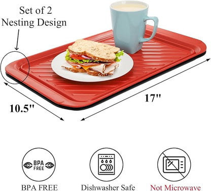 2 Pack Grilling Prep and Serve Trays, 17" x 10.5" BBQ Platters for Cooked and Raw Meat, Melamine Serving Trays for Food, Outdoor, Grill Accessories, Dishwasher Safe, Black and Red
