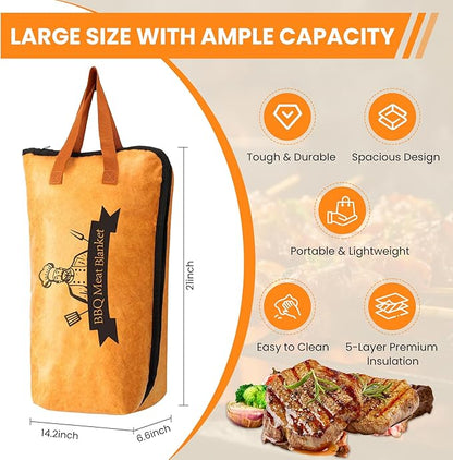 21 Inch BBQ Blanket for Resting Meat, Reusable Oil-Proof Smoker Grilling Bag with 5-Layer Insulation, Essential BBQ Accessories for Brisket/Beef/Pork Shoulders/Ribs/Turkeys, Gifts for Men