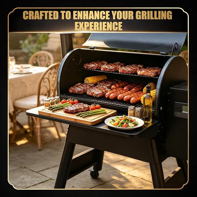 QuliMetal Folding Front Shelf for Traeger Pro 780 and Ironwood 885 Pellet Grills – Steel Grill Accessory,Compatible with Traeger BAC442, Ideal for Food Prep and Storage, 32.9'' X 11.5''