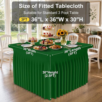 Smiry Spandex Elastic Fitted Table Cloth Skirt for 3FT Square Table | Stretch Washable Table Cloth, Banquet Table Cover for Wedding, Party, Indoor & Trade Shows, (Emerald Green, 36Lx36Wx30H)