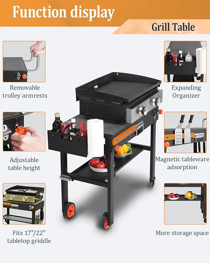 Grill Table and Grill Cover Fit Blackstone Griddle 22” or 17” and stand | Grill Cover for Blackstone 22 inch Griddle and Stand,Barbeque Griddle Cover Waterproof,BBQ Cover with Windproof Straps