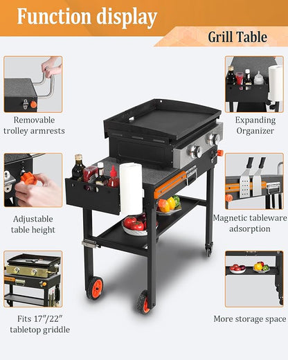 Grill Table and Grill Cover Fit Blackstone Griddle 22” or 17” and stand | Grill Cover for Blackstone 22 inch Griddle and Stand,Barbeque Griddle Cover Waterproof,BBQ Cover with Windproof Straps