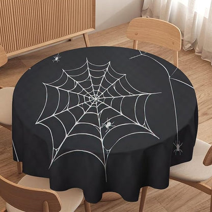 Spider Web Tablecloth, Scary Horror Spider Ghosts Gothic Black Water Resistant Wipeable Table Cover for Picnic Party Holiday Kitchen Dinner Table 70"